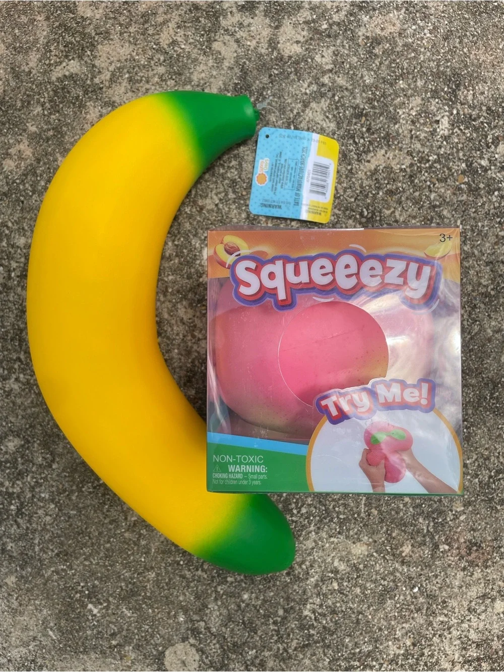 Viral 2 Pack - Squeezy Sunny Days Toy Squishy Banana & Peach Lot NEW!